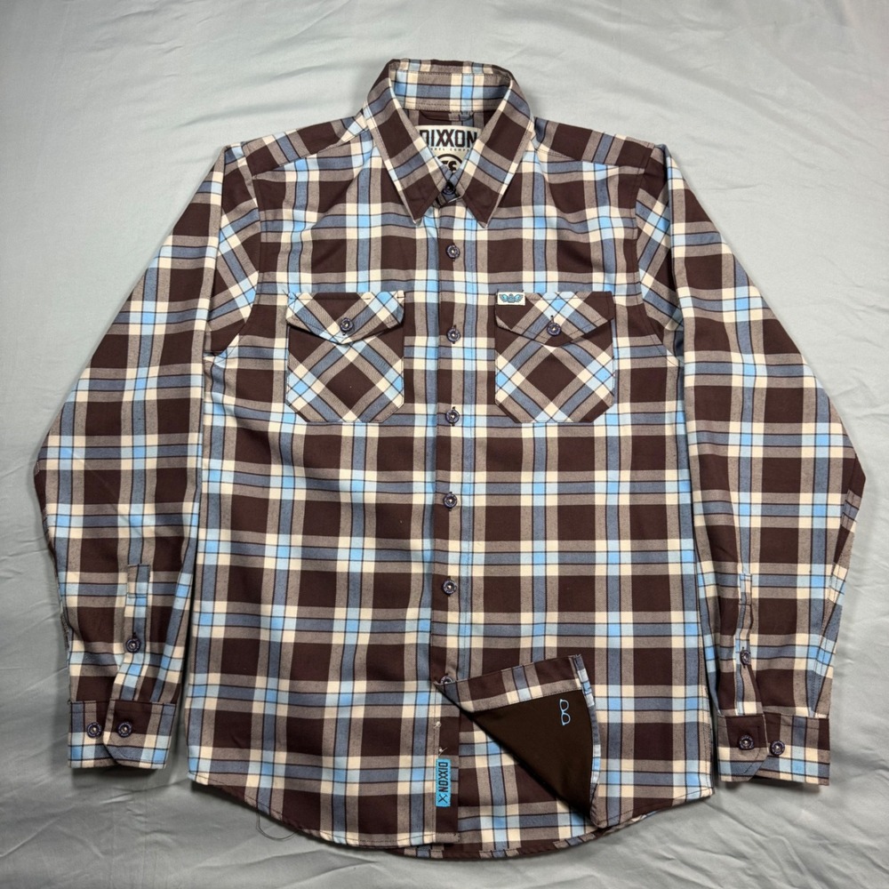 Dixxon Flannel Co SE Racing BMX Inovations Brown Blue Plaid D-Tech Shirt Mens S